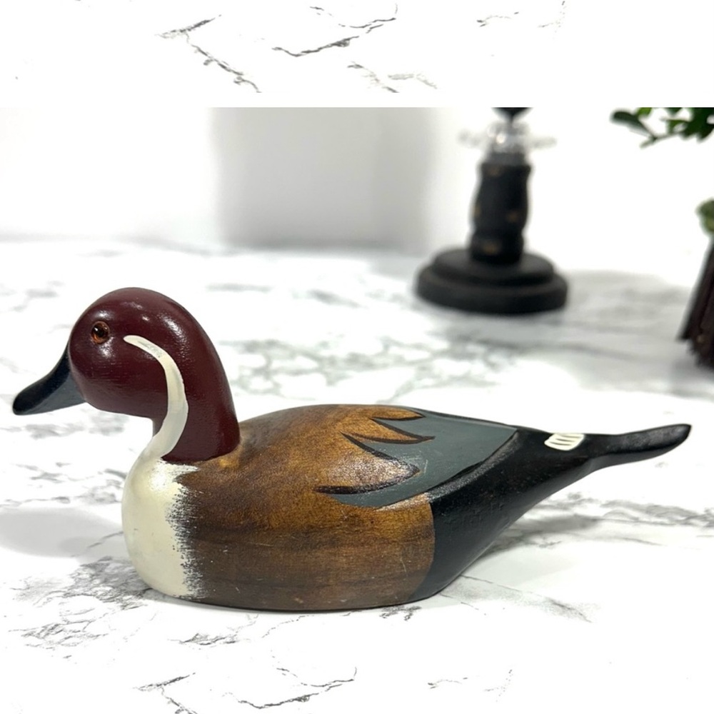 Vintage Hand Carved Painted Folk Art Wooden Duck Decor Made In Taiwan